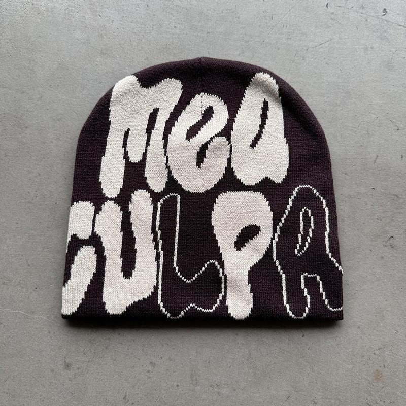 Knit Hat For Men And Women With Letter Pattern Warm Acrylic Winter Accessory