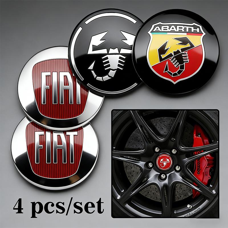 Набор из 4 наклеек на центральные колпаки колес с логотипами FIAT и Abarth - 56 мм