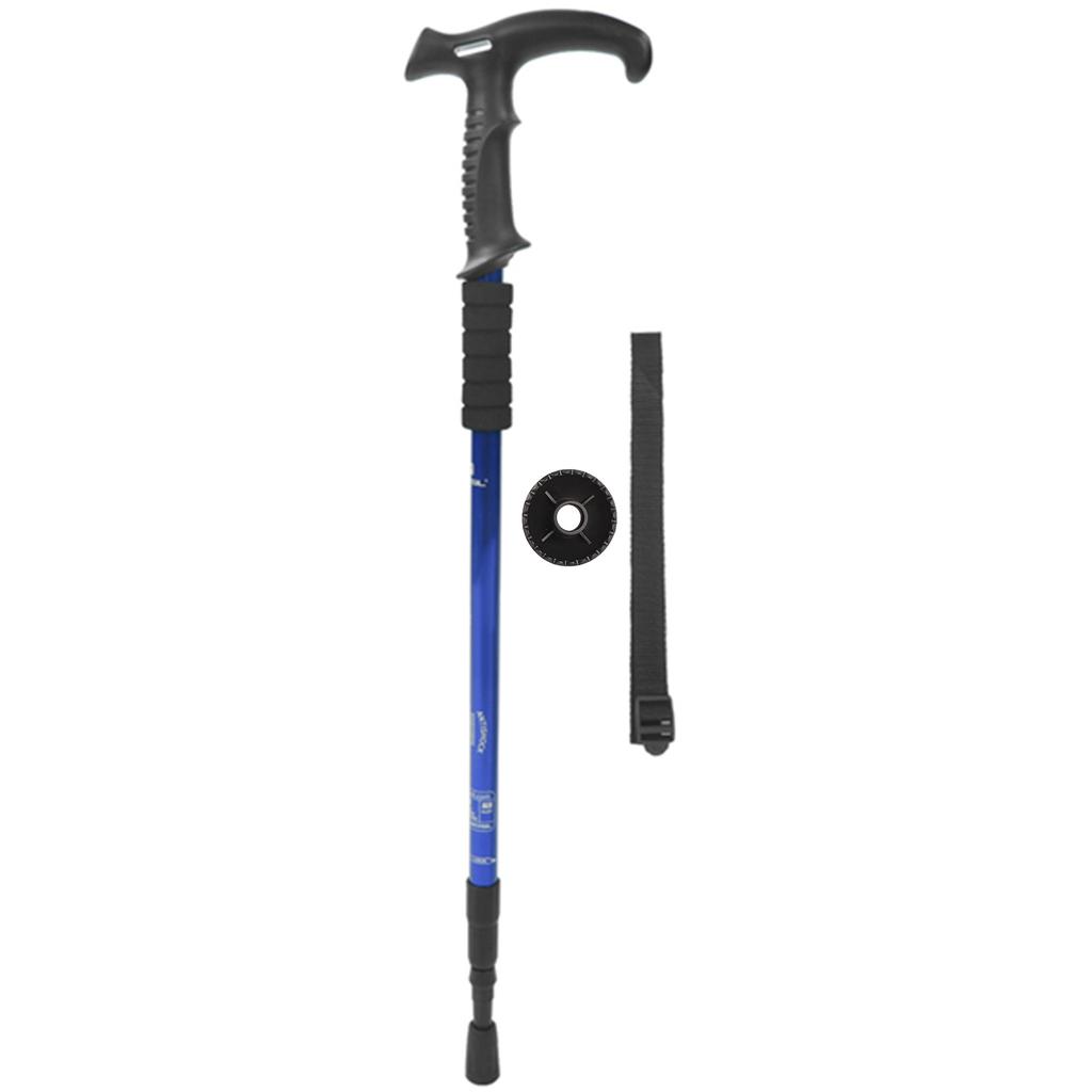 Three Sections Aluminium Alloy Alpenstock Flared Handle Damping Spring Telescopic Trekking Poleblue