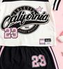 Girls California Letter Print Short Sleeve Color Block Sport Shorts Set Sweet Cool