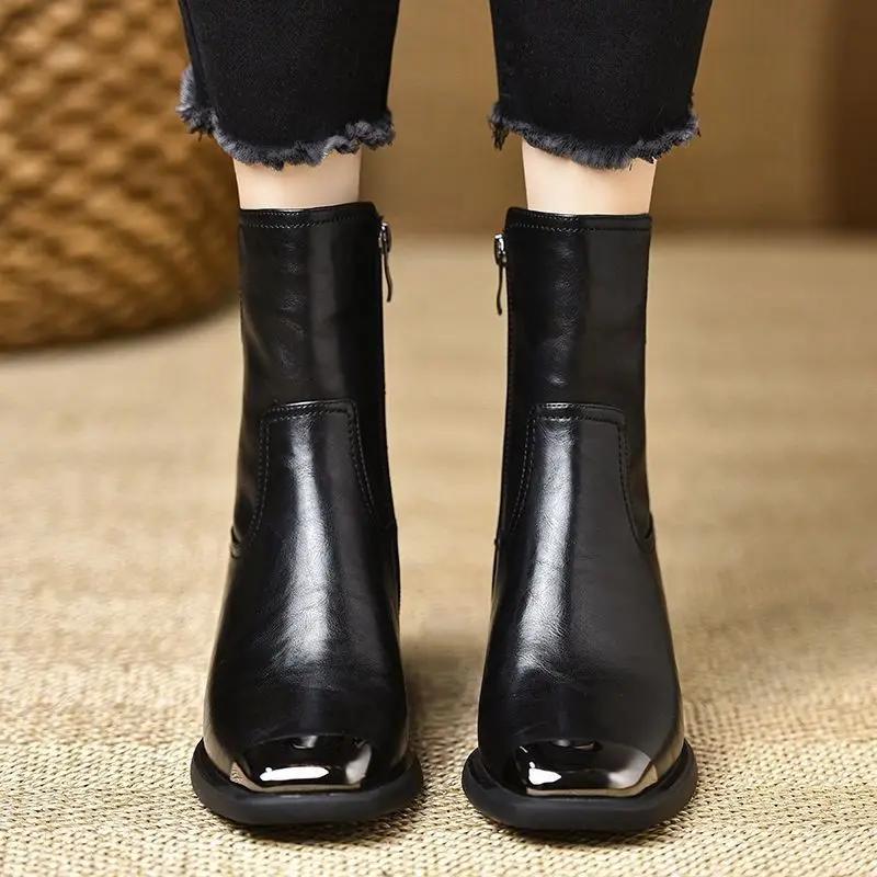 Fashion Soft Women's Ankle Boots Warm Autumn Winter Square Toe Female Short Shoes Fashion 2025 Boot New Rock Pu Hot Footwear In Booties