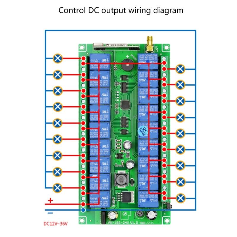 315Mhz 433Mhz DC 12V-36V 18 Channel Relay Module Receiver Wireless Remote Control Switch for DC Motor DIY