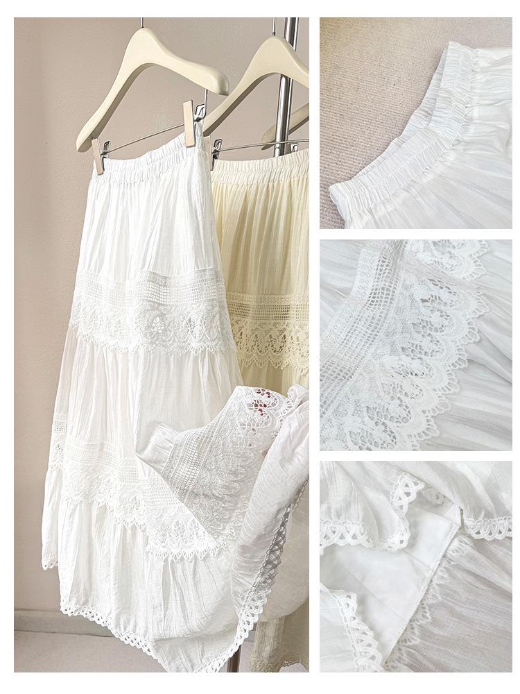 Юбка-миди А-силуэта в корейском стиле с кружевной отделкой 2026 - С высокой талией, многоярусный дизайн "торт"