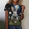 Summer Round Neck 3D Rabbit Pattern Printed Top Fashionable Casual Short Sleeved Women's T-shirts