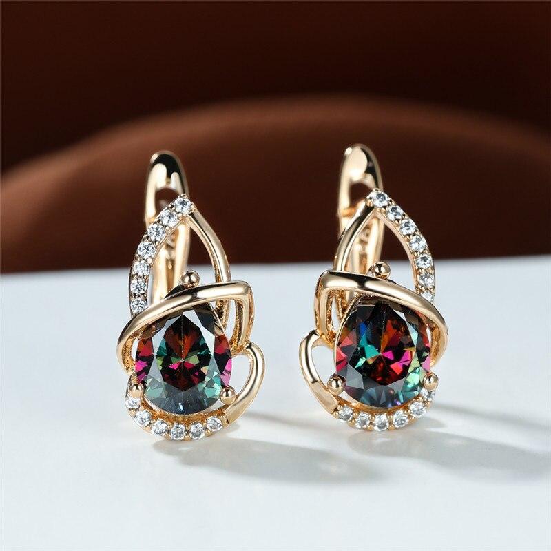 Серьги-кольца с цветком лотоса из белого циркония, серьги в стиле панк из розового золота, серьги-капли из радужного кристалла для женщин