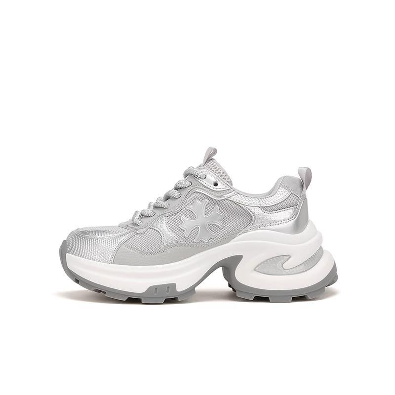 Leather platform dad shoes women's 2025 spring new cross breathable versatile lightweight non-slip casual sports shoes tide