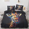 Funny Giraffe Duvet Cover King 3 Piece Colorful Animals Bedding Set, Soft Microfiber Graffiti Quilt Cover Set with Pillowcases