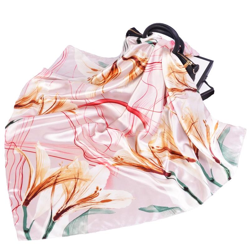 Women Fashion Square Vintage Print Satin Neckerchief Sun-Proof Scarf Scarves Shawl High Quality 1PC 90*90cm