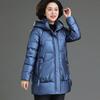 Зимняя женская блестящая куртка с наполнителем, не требующая стирки   Пальто с капюшоном средней длины