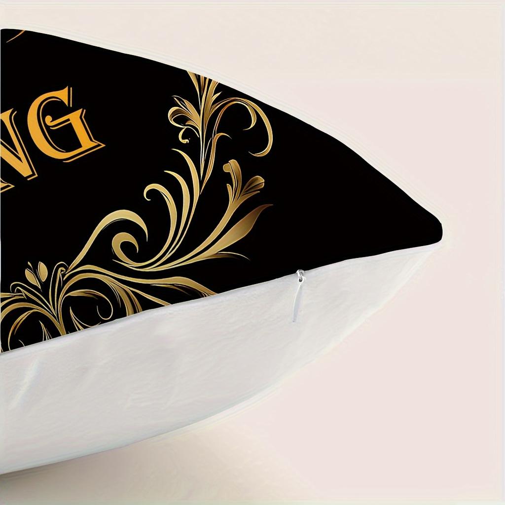 2Pcs Luxury Crown King & Queen Pillowcases Zippered Covers For Sofa Bed Contemporary Elegant Decor Square Cushion Case