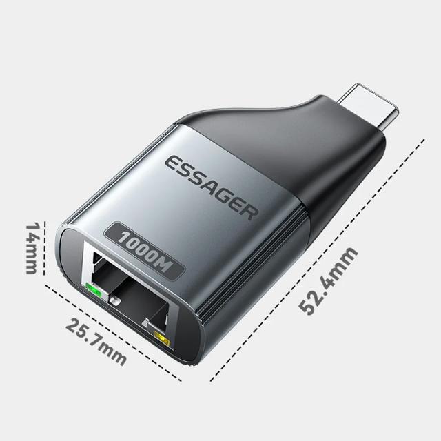 Адаптер Essager Type-C к Ethernet 100/1000 Мбит/с, высокоскоростной гигабитный адаптер RJ45 к Type-c для проводной сетевой карты ноутбука MacBook