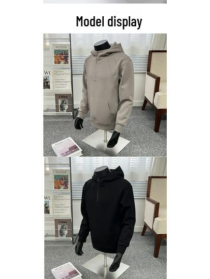 High-End Team Logo Half-Zip Hooded Sweatshirt, Long-Sleeve Workwear for Autumn/Winter