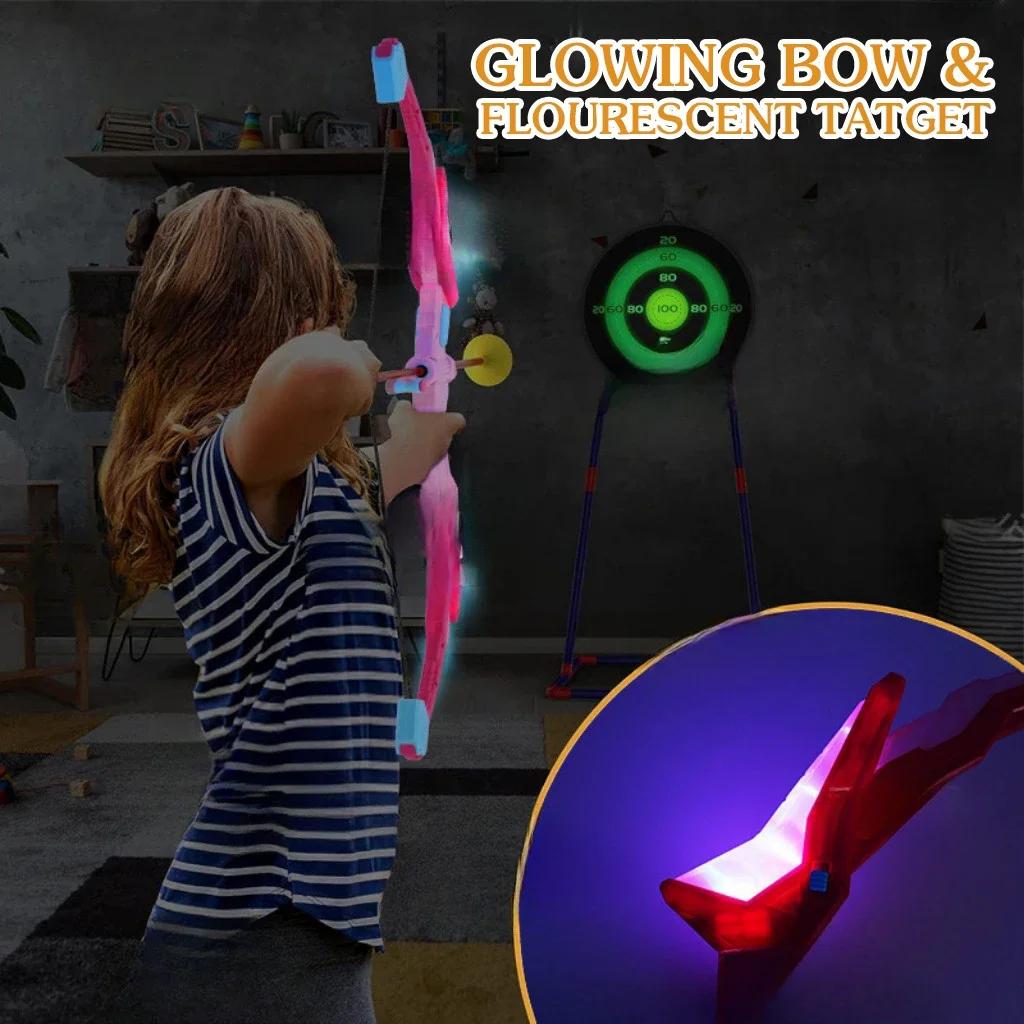 Children's Bow and Arrow Set Toys with Led Flash Lights Kids Archery Bow Practice Bow Outdoor Sports Game Shooting Toy Boys Gift