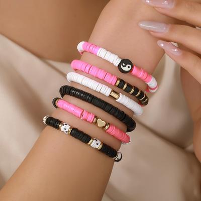 Браслет из эластичной мягкой полимерной глины смешанных цветов, Любовь, Тай Чи, Инь-Ян, Браслет из мягкой полимерной глины, Дружба, Парный, Многослойный браслет