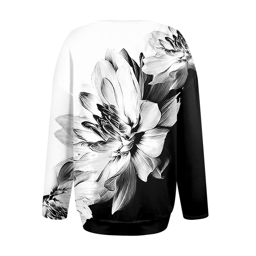 Women's Fashionable Casual Long Sleeved Printed Off Shoulder Round Neck Top