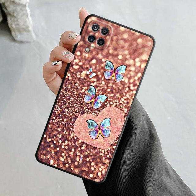 Чехол для Samsung Galaxy A70 A70s A50 A30s A04s A20s A20e A02 A02s A03 A42 M52 M31 M04, блестящий эстетический чехол с бабочкой и розой
