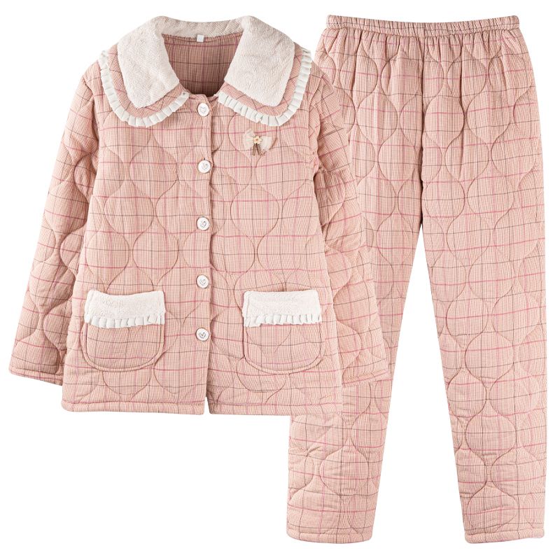 Новая осенне-зимняя женская пижама с хлопковой подкладкой, теплая домашняя одежда из хлопка, трехслойная одежда для сна большого размера, домашний костюм