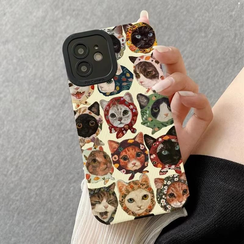 Модный Чехол из Силикона с Множеством Забавных Котов для iPhone 13 14 15 Pro Max 16 Plus 11 12 Mini 17 Air Мягкая Кожа Ударопрочный Полный Чехол