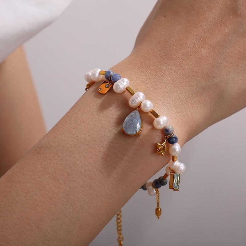 High-end zircon natural stone pearl necklace - unique design choker