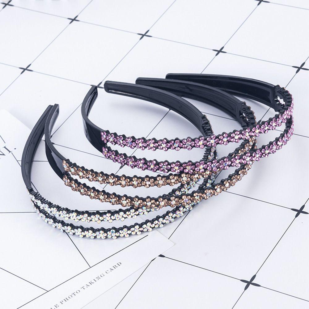 Accessories Full Rhinestone Rhinestone Double Row Anti-slip Headband Head Hoop Headwear Hair Band