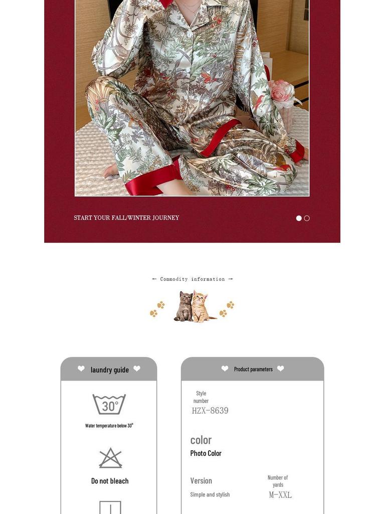 Ice Silk Women's Mori Style Long Sleeve & Pants Floral Pajama Set