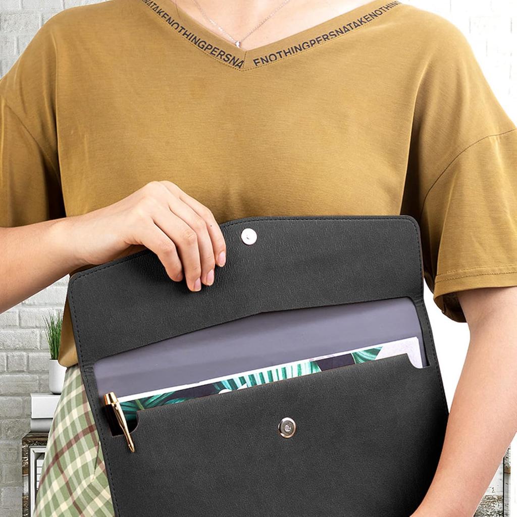 VANRA 1 Piece PU Leather Envelope File Folders A4 Paper Document Filing Envelope Document Organizer Leather Portfolio Folder Holder with Magnetic