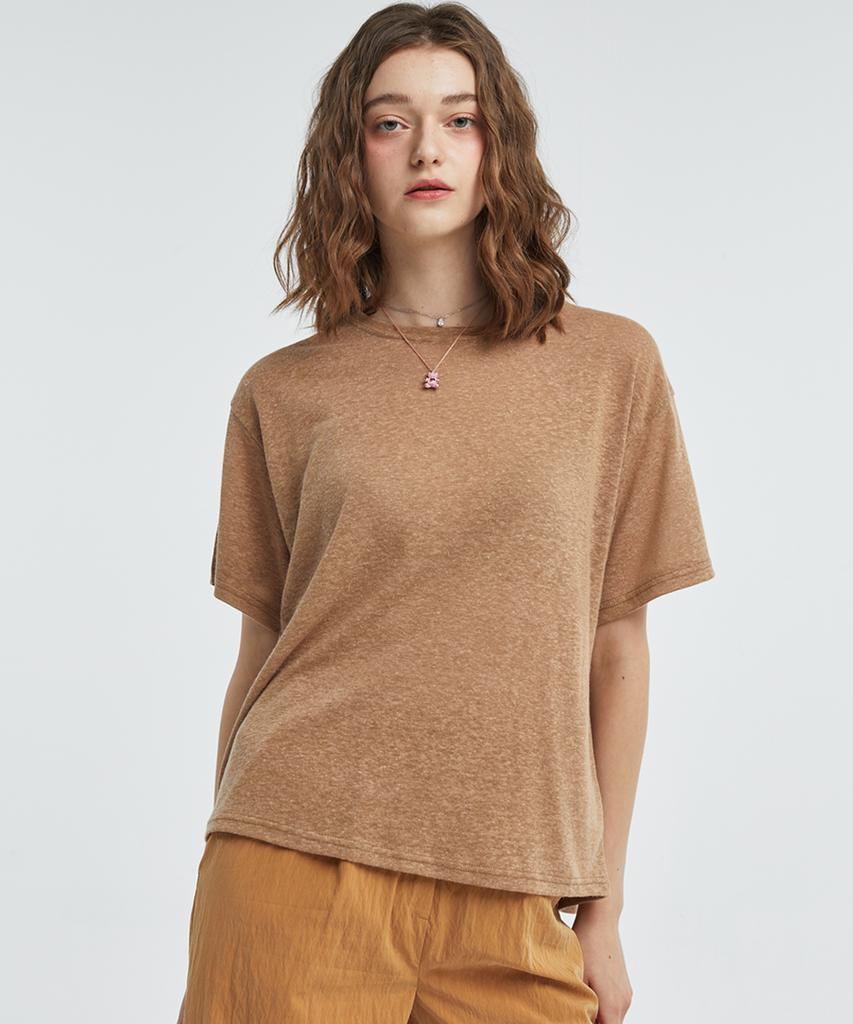 MANAVIS7 Basic Linen T-Shirt [Brown]