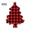 Waterproof Christmas Tree Ornaments Wooden Tabletop Decor, Plaid Polka Dots Xmas Wood Signs, Red Grid Pattern Decor Black Green Desktop Centerpieces
