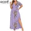 QICED L-5XL Женская мода лето весна короткий рукав V-образный вырез повседневные платья