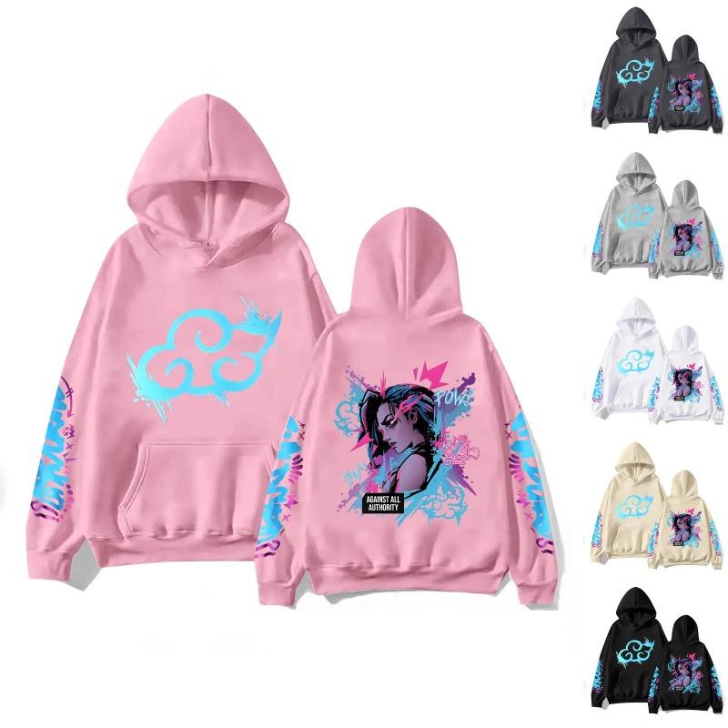 Y2k Arcane Jinx Милая толстовка с капюшоном с принтом аниме Harajuku Kawaii Длинные рукава Мультяшная флисовая одежда Moletom Fashion Толстовки и свитшоты для женщин