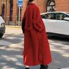 Winter Trench Coat For Women Elegant Fashion Korean Casual Thick Wool Coat Red Lace-up Long Jacket  Black Woman Coat With Blet