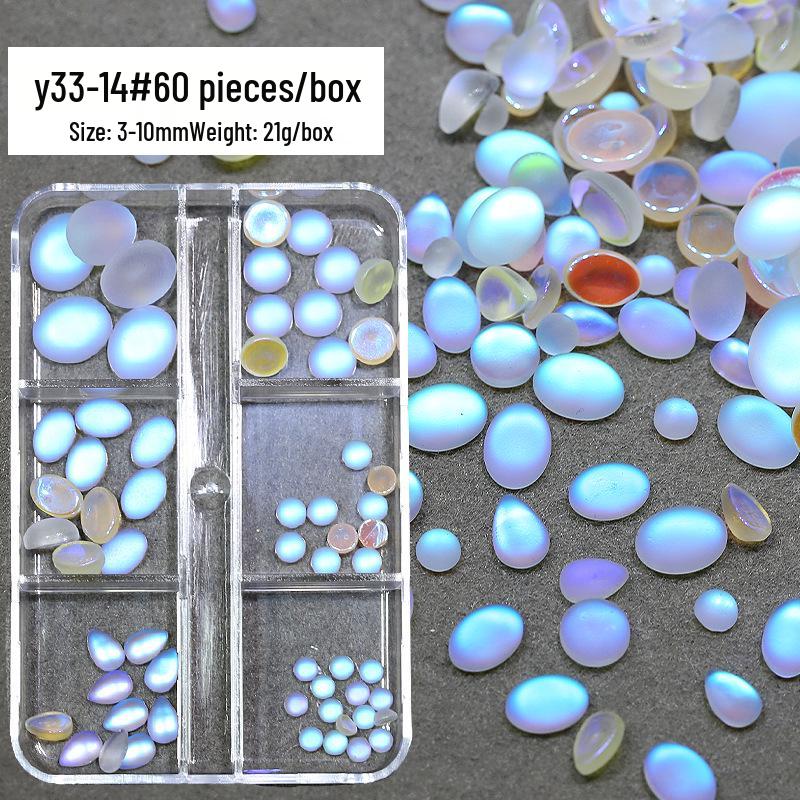 Синие каплевидные матовые драгоценности для нейл-арта «кошачий глаз» - Овальные драгоценные камни с плоской задней стороной для DIY украшения ногтей.