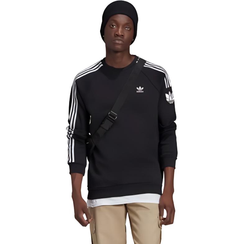 adidas Мужская флисовая толстовка с круглым вырезом Originals Trefoil Logo Three Stripes, черная GN3545