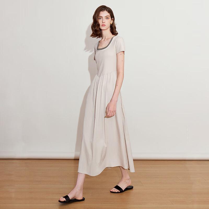 Платье миди А-силуэта с короткими рукавами и U-образным вырезом, двухцветное, имитация двух частей