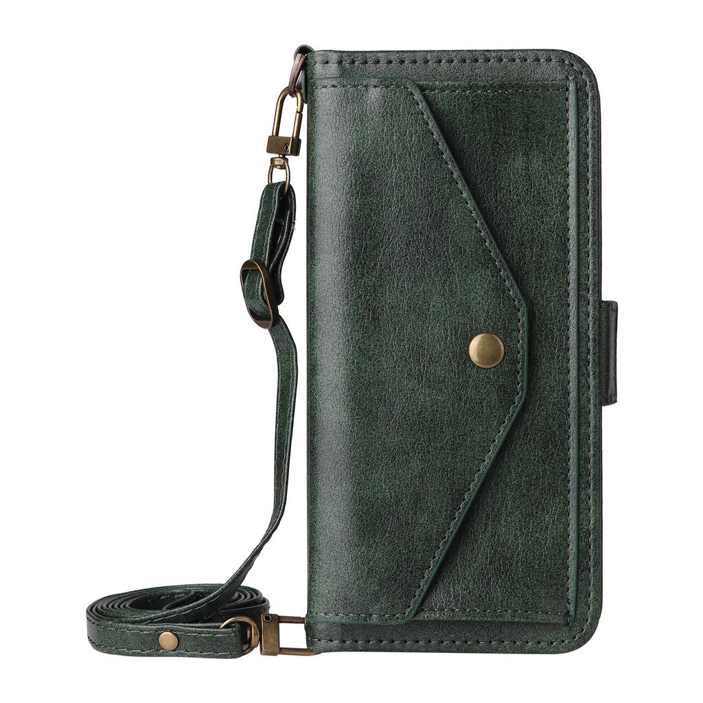 For Samsung Galaxy S25 Leather Case Magnetic Closure Wallet Stand Phone Cover with Crossbody Strap