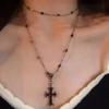 Cross Gothic Black Pendant Necklaces Chain with Zircon Fashion for Women Zircon