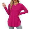 Womens Long Sleeve Round Neck Shirts Side Split Basic Loose Tunic Tops Casual Shirts