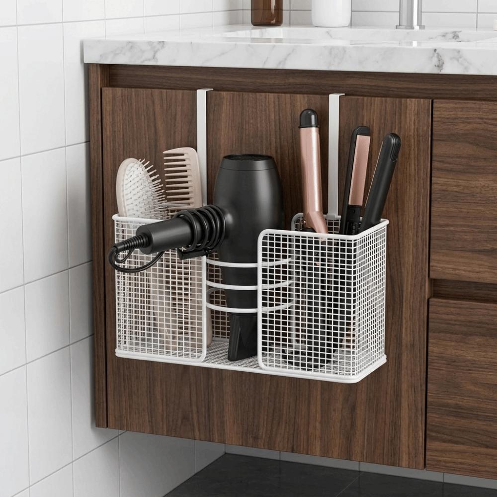 No-Drill Hair Dryer Storage Rack Wall Mounted Plastic Wrap Holder Kitchen