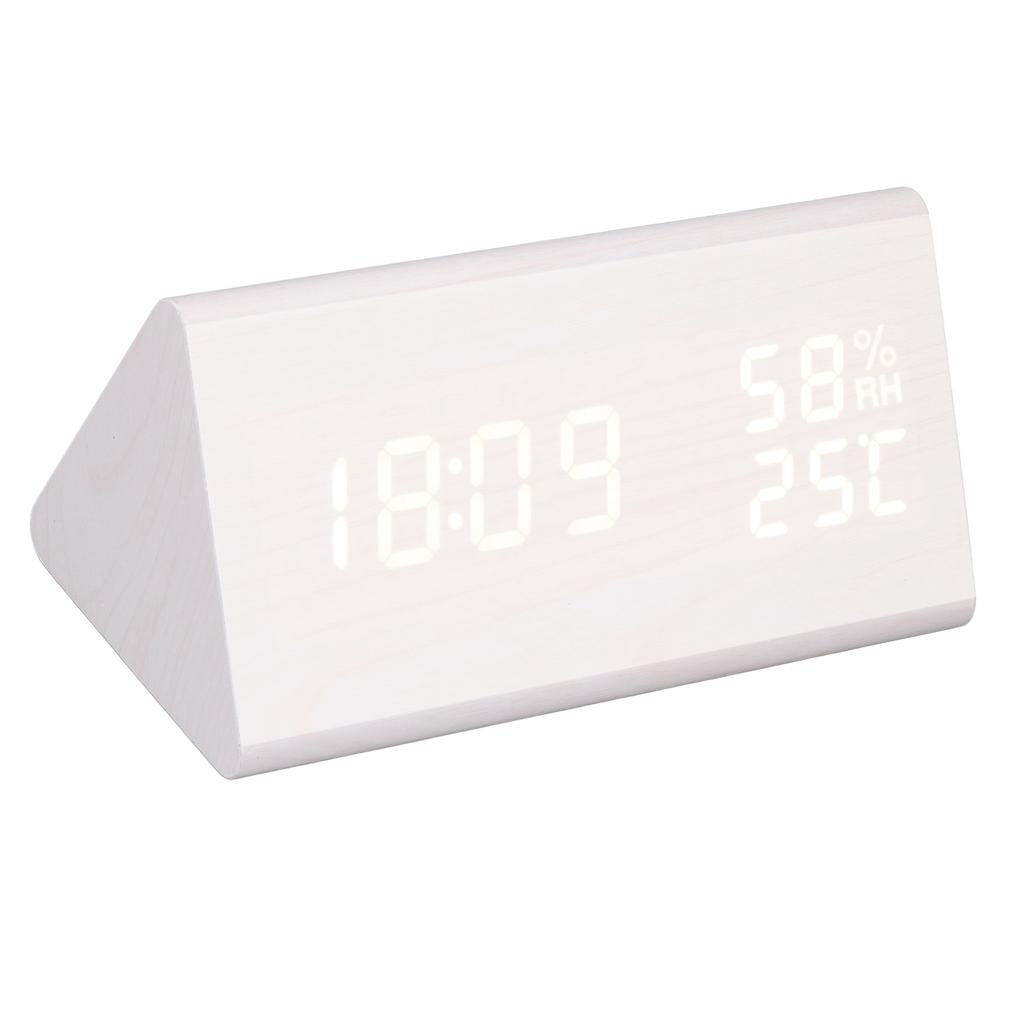LED Digital Alarm Clock Multipurpose Wooden Clock with Voice Control Humidity Temperature Week Time