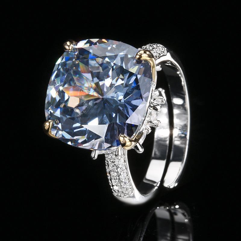 Осенне-зимние украшения Медная основа с золотым покрытием Имитация красного корунда Принцесса Квадрат Легкое роскошное кольцо Женское 14 * 14