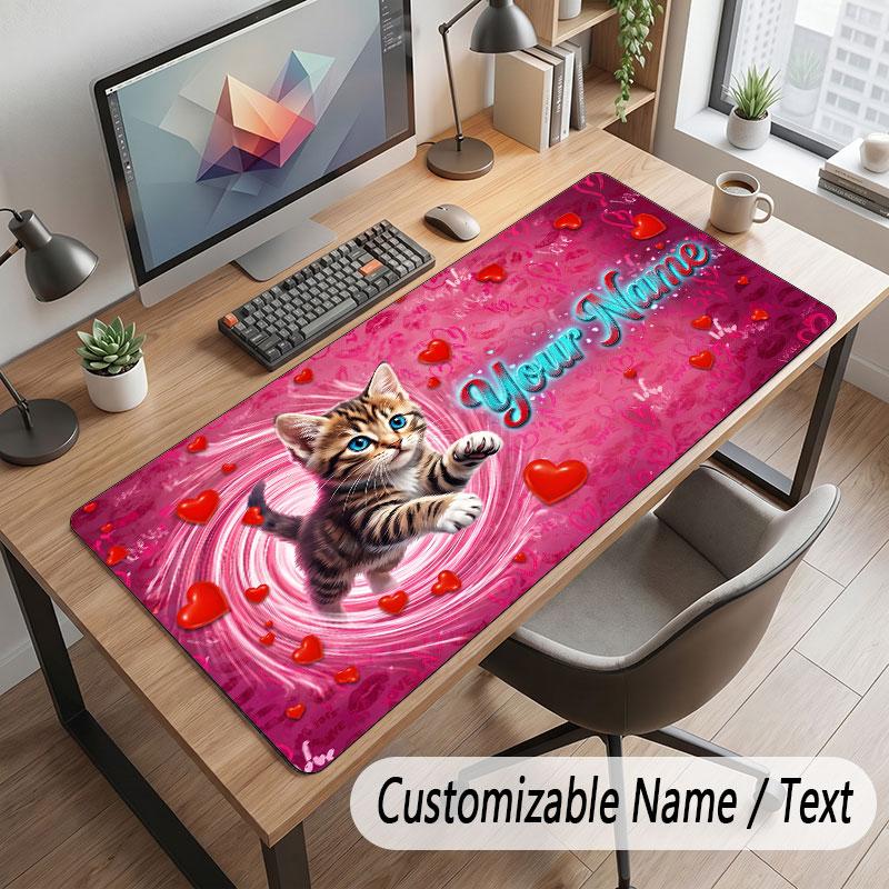 Cat Theme Customized Mouse Pad Personalized Print Name Text Desk Mat For Home Office Table Decor
