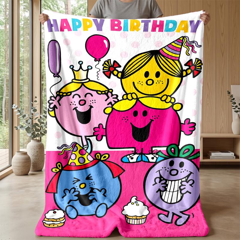Mr. Men & Little Miss Cozy Flannel Blanket, Comfortable Warm Throw Blanket for Bedroom Sofa Home Use