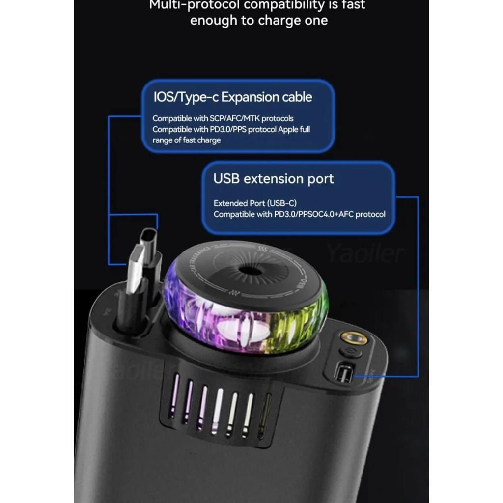 Супербыстрое выдвижное автомобильное зарядное устройство Starlight, 2 выдвижных кабеля и 2 порта USB с освежителем воздуха, для iPhone Samsung