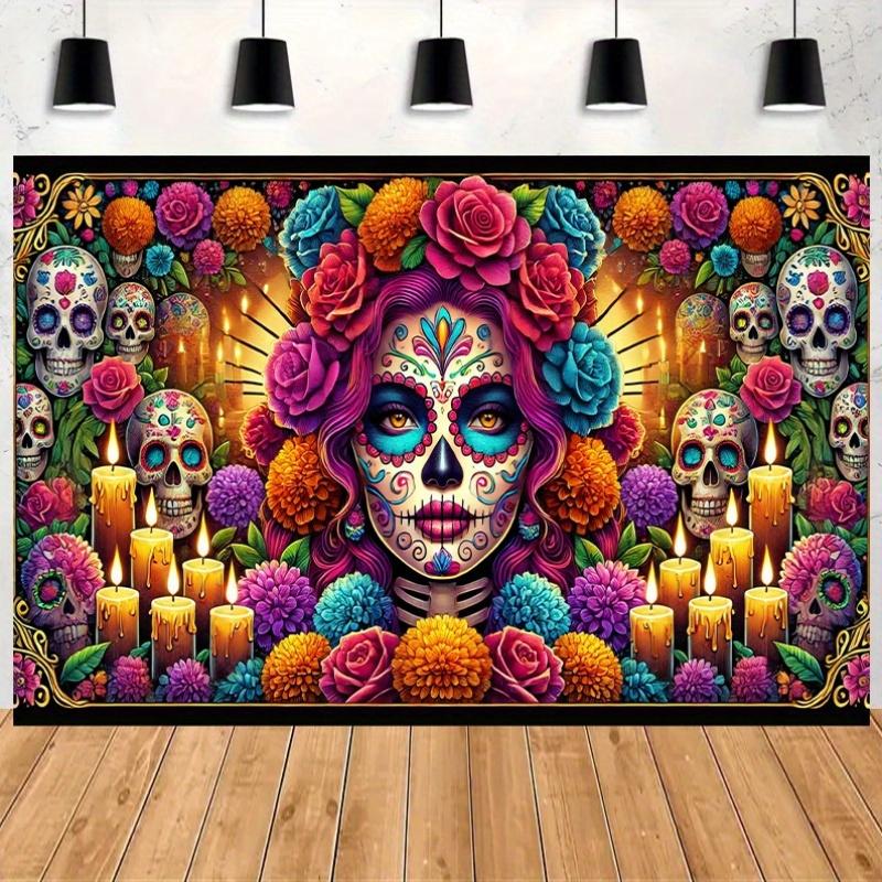 Polyester photography background for the goddess of the Day of the Dead celebration, birthday banners, flags, and supplies