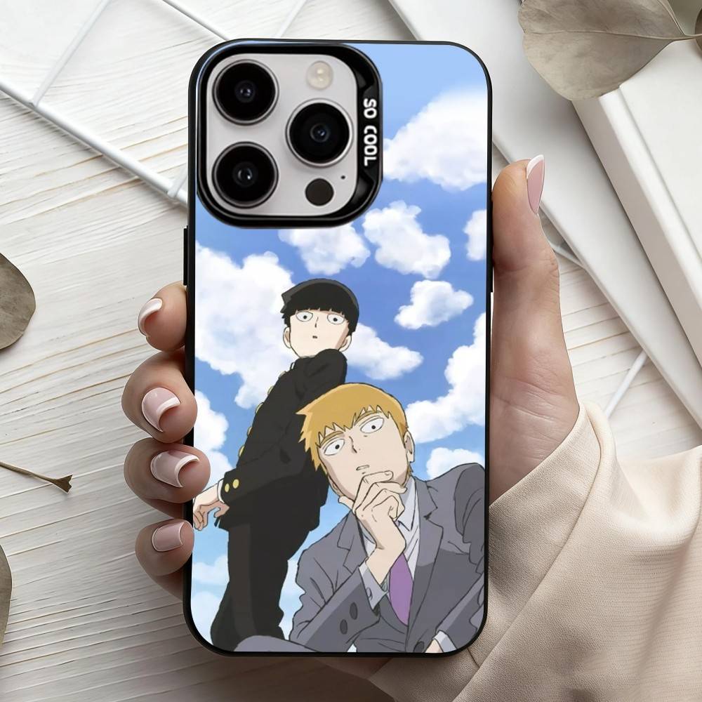 Чехол для телефона с изображением аниме m-Mob p-Psycho-o 100 Для iPhone17,16,15,14,13,12,11 Plus,Pro Max Черный Конфетный серебристый чехол для телефона