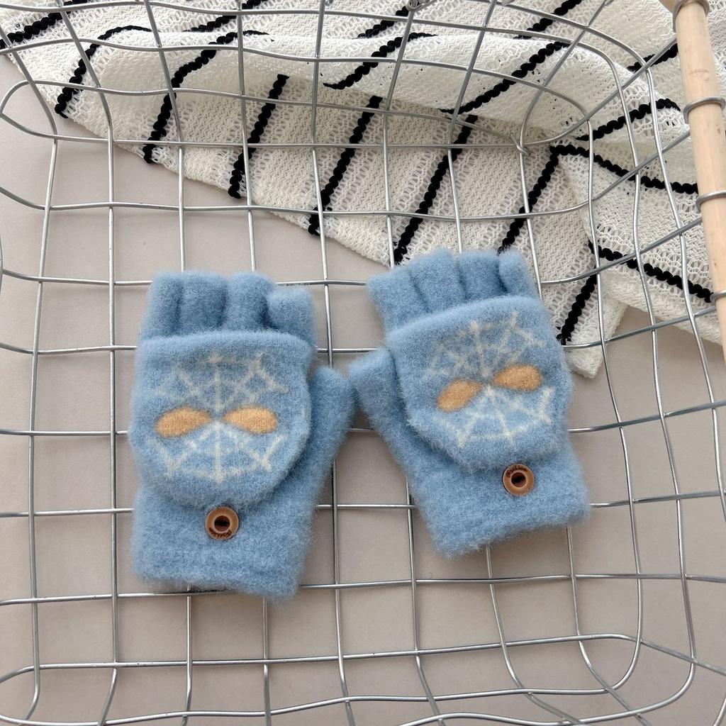 Детские мультяшные перчатки Зимние теплые для мальчиков и девочек для письма Пятипалые Человек-паук с откидным верхом Вязаные перчатки