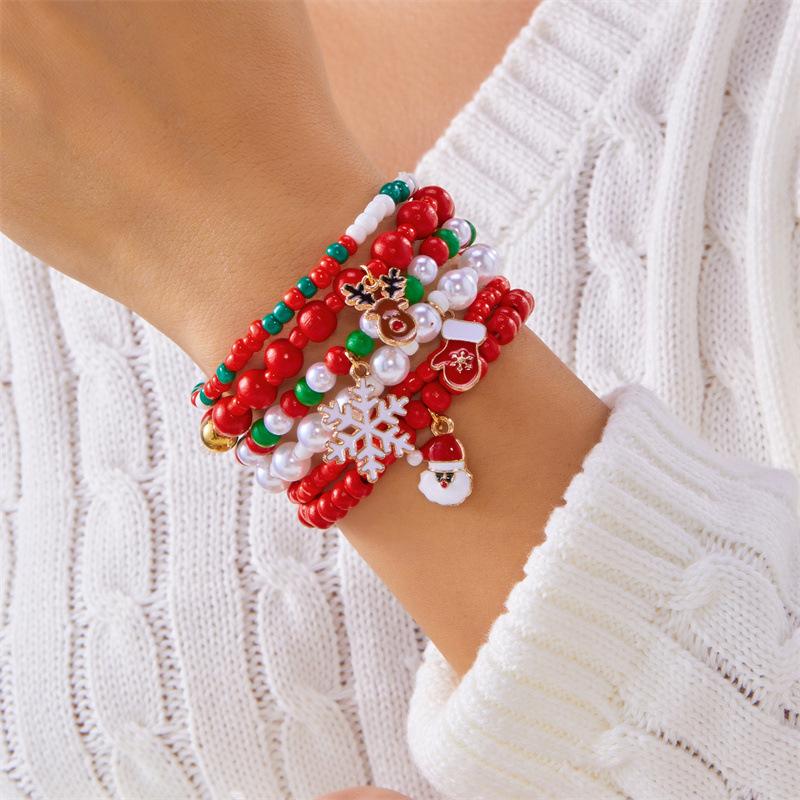 Clay Crystal Christmas Bracelet Set for Women Drip Glaze Christmas Color Alphabet Letter Beads Bracelet Kit Women Girls New Year Jewelry Accessories