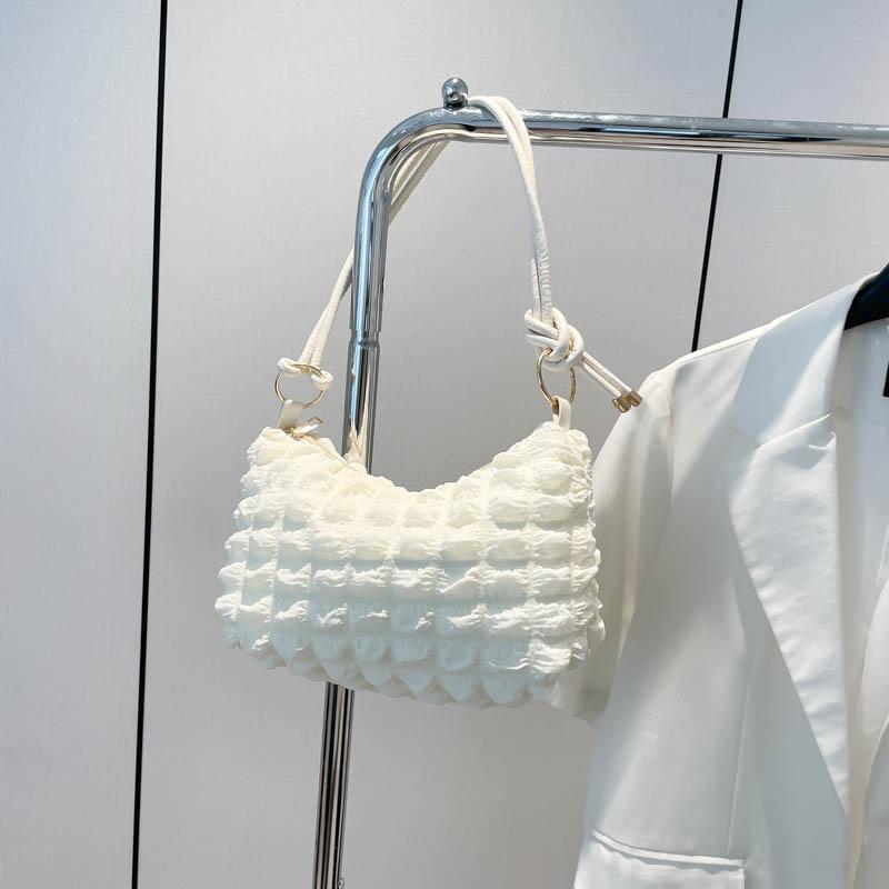 New Fashionable Versatile Pleated Bag Cream Bubble Grid Armpit Bag Fresh Women's Shoulder Bag