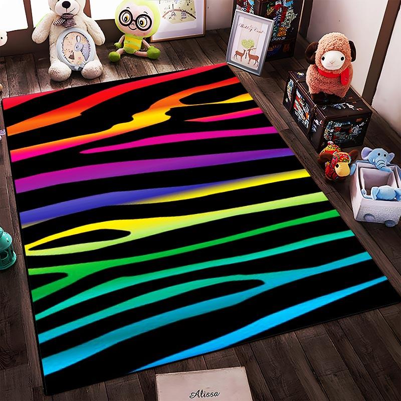 Colorful Rainbow Zebra Stripe Pattern Modern Area Rug for Living Room Suitable for use as an anti-slip for living room bedroom sofas