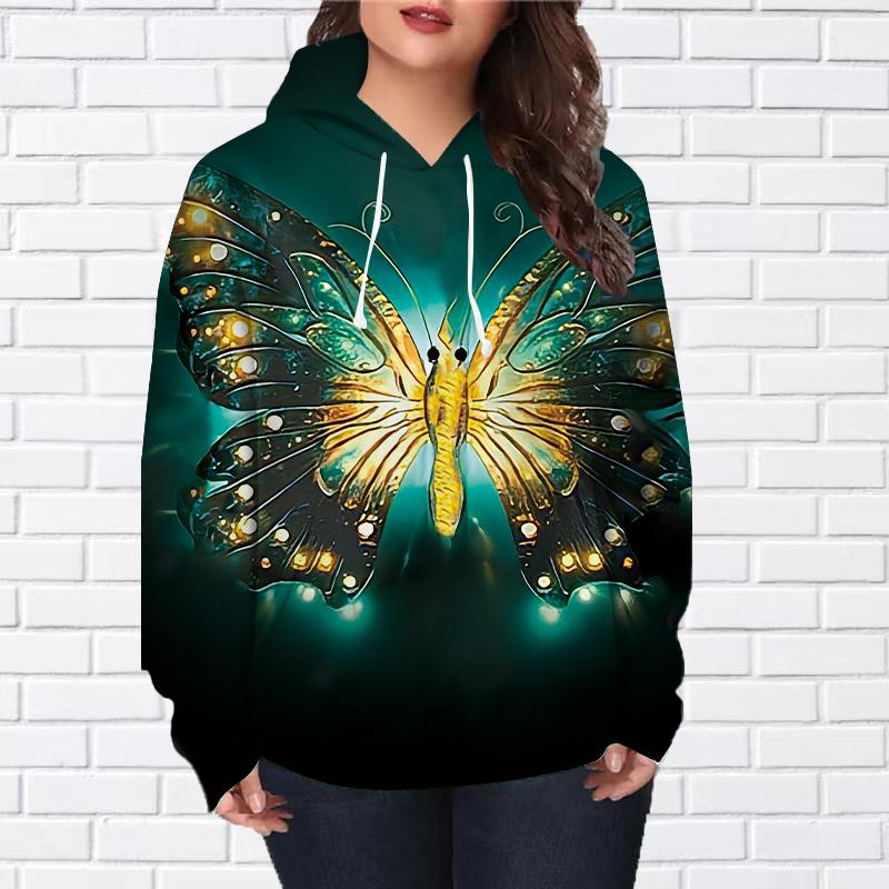 Womens Fashion Flame Butterfly Print Loose Hoodie Tops Blouse Sweatshirt Casual Long Sleeve Pullover Tops